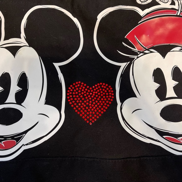 Adorable Disney Mickey Minnie Love Red Bling Heart Canvas Tote Bag Double Strap - Picture 3 of 8